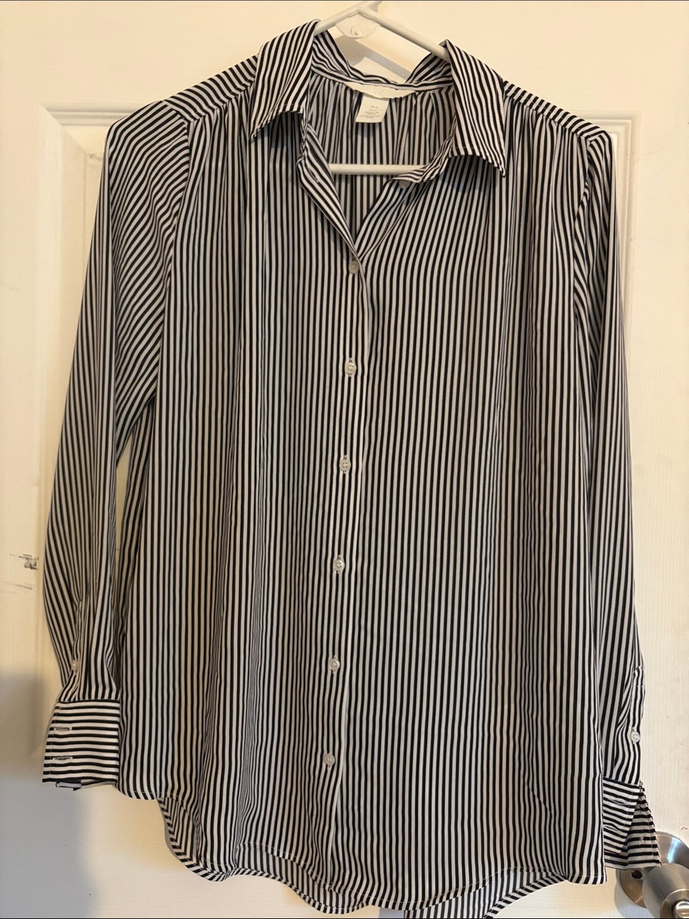 H&M Black and White Vertical Stripe Dress Shirt